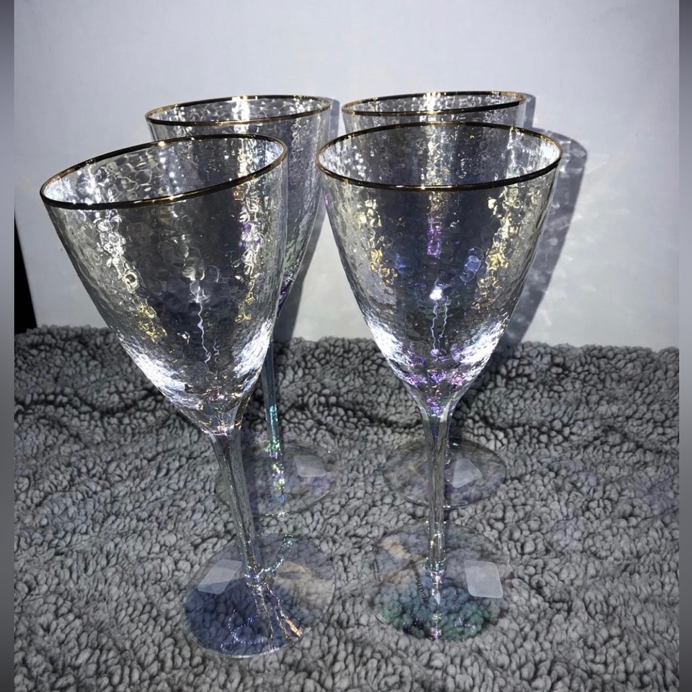 NWT Anthropologie Lustered Gold Rimmed Wine Glasses
